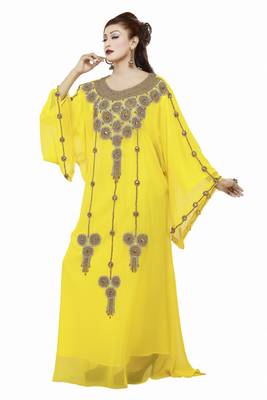 Yellow New Moroccan Arabic Islamic Party Wear Party Dress For Women 3