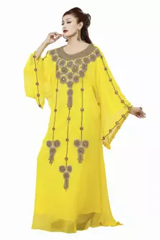 Yellow New Moroccan Arabic Islamic Party Wear Party Dress For Women