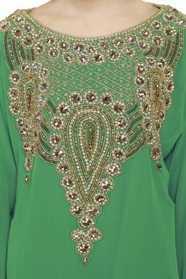 Green Royal  Moroccan Beautiful Zari Work Jilbab Jalabiya Kaftan Dress 2