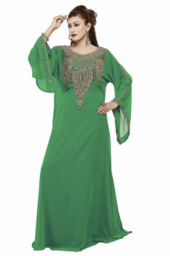 Green Royal  Moroccan Beautiful Zari Work Jilbab Jalabiya Kaftan Dress