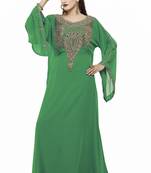 Green Royal  Moroccan Beautiful Zari Work Jilbab Jalabiya Kaftan Dress