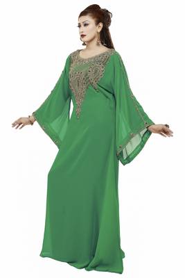 Green Royal  Moroccan Beautiful Zari Work Jilbab Jalabiya Kaftan Dress 3