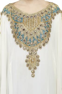 Off white Gandura Moroccan Arabic Traditional Party Thobe Kaftan 2