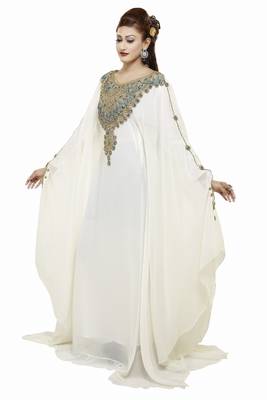 Off white Gandura Moroccan Arabic Traditional Party Thobe Kaftan 3