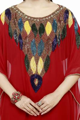 Red Morocan Arabic Islamic Kaftan Dress 3