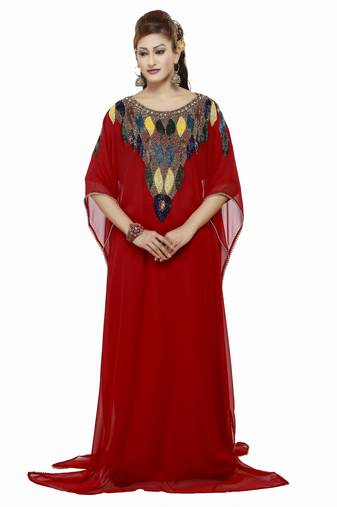 Red Morocan Arabic Islamic Kaftan Dress