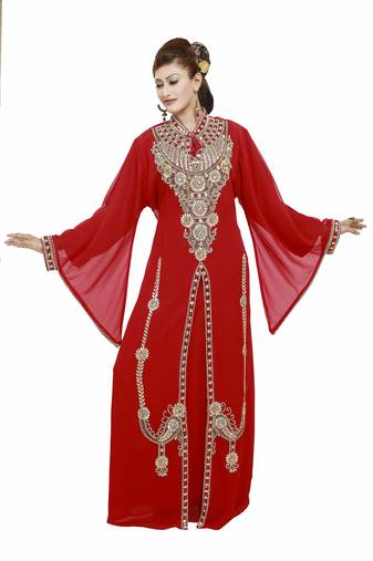 Red Modern Islamic Arabic Kaftan Dress For Weddin Gown Party Wear Dress