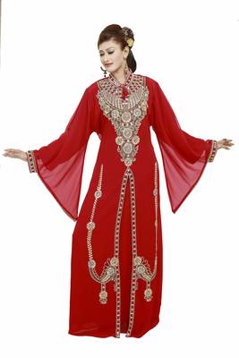 Red Modern Islamic Arabic Kaftan Dress For Weddin Gown Party Wear Dress 1