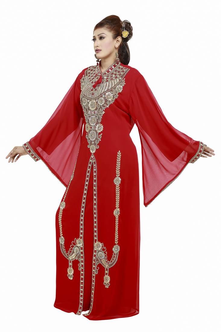 Red Modern Islamic Arabic Kaftan Dress For Weddin Gown Party Wear Dress