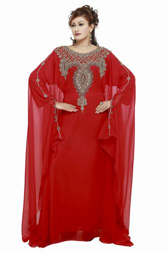 Red  Moroccan Kaftan Islamic Moroccan Jalabiya Dress
