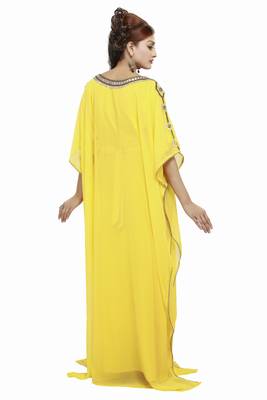 Yellow New Moroccan Arabic Islamic Party Wear Party Dress For Women 2