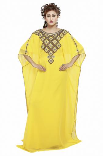 Yellow New Moroccan Arabic Islamic Party Wear Party Dress For Women