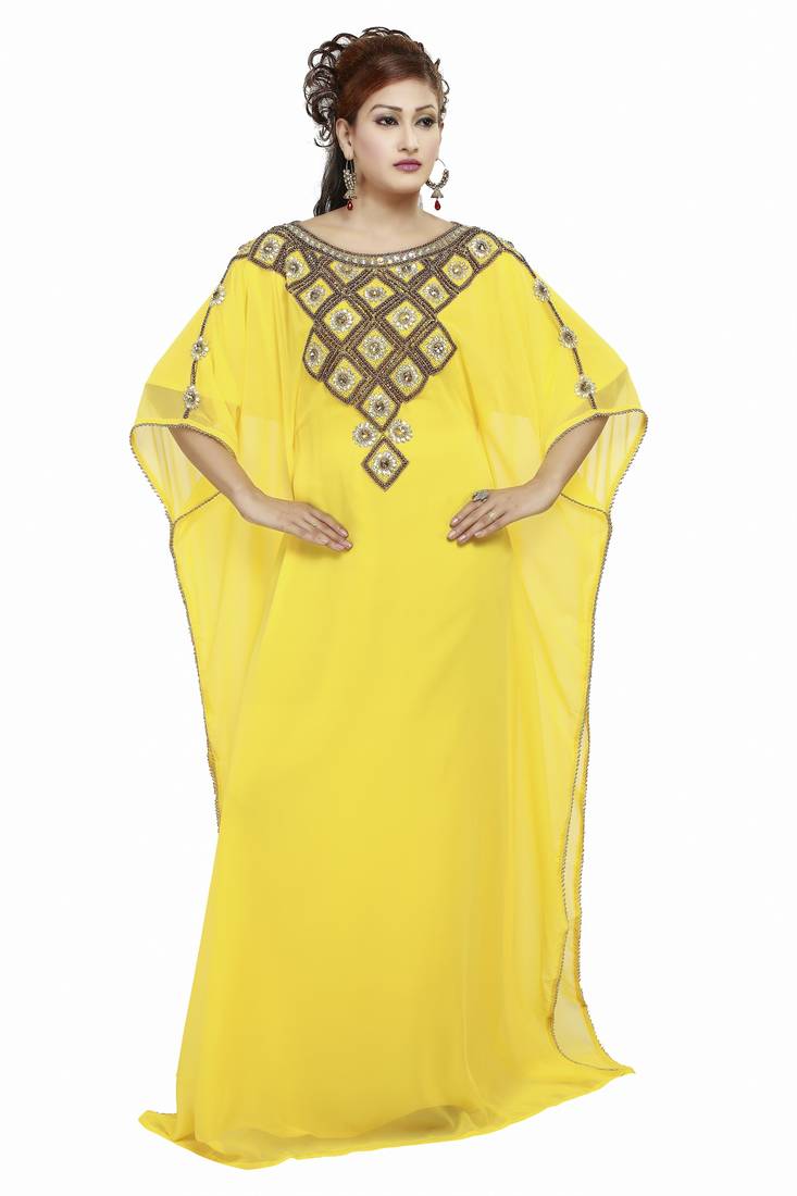 Yellow New Moroccan Arabic Islamic Party Wear Party Dress For Women