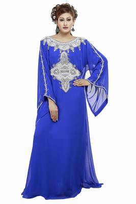 Royal blue Royal  Moroccan Beautiful Zari Work Jilbab Jalabiya Kaftan Dress 1