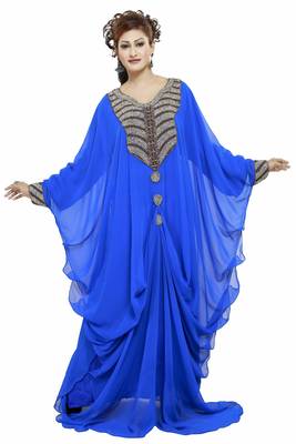 Royal blue Gandura Moroccan Arabic Traditional Party Thobe Kaftan 1