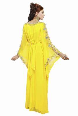Yellow Ethinc Women Arabic Elegant Lowest For Daily Use Kaftan 2
