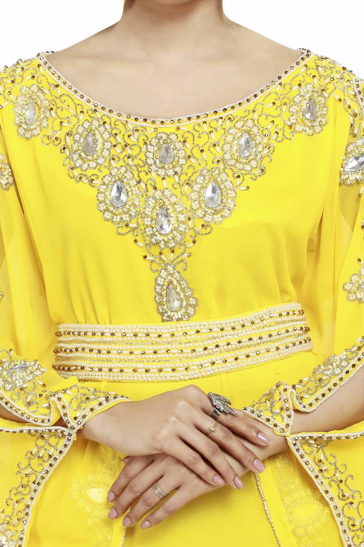 Yellow Ethinc Women Arabic Elegant Lowest For Daily Use Kaftan