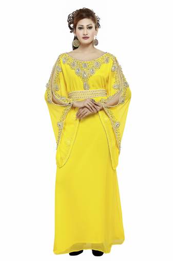 Yellow Ethinc Women Arabic Elegant Lowest For Daily Use Kaftan