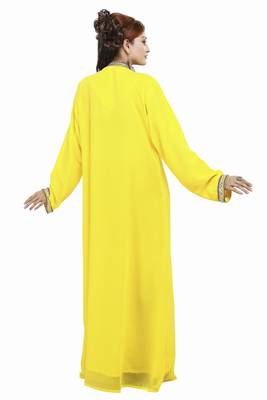 Yellow Beautiful Moroccan Islamic Wedding Gown Party Wear Gown For Women 2
