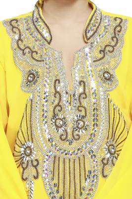 Yellow Beautiful Moroccan Islamic Wedding Gown Party Wear Gown For Women 3