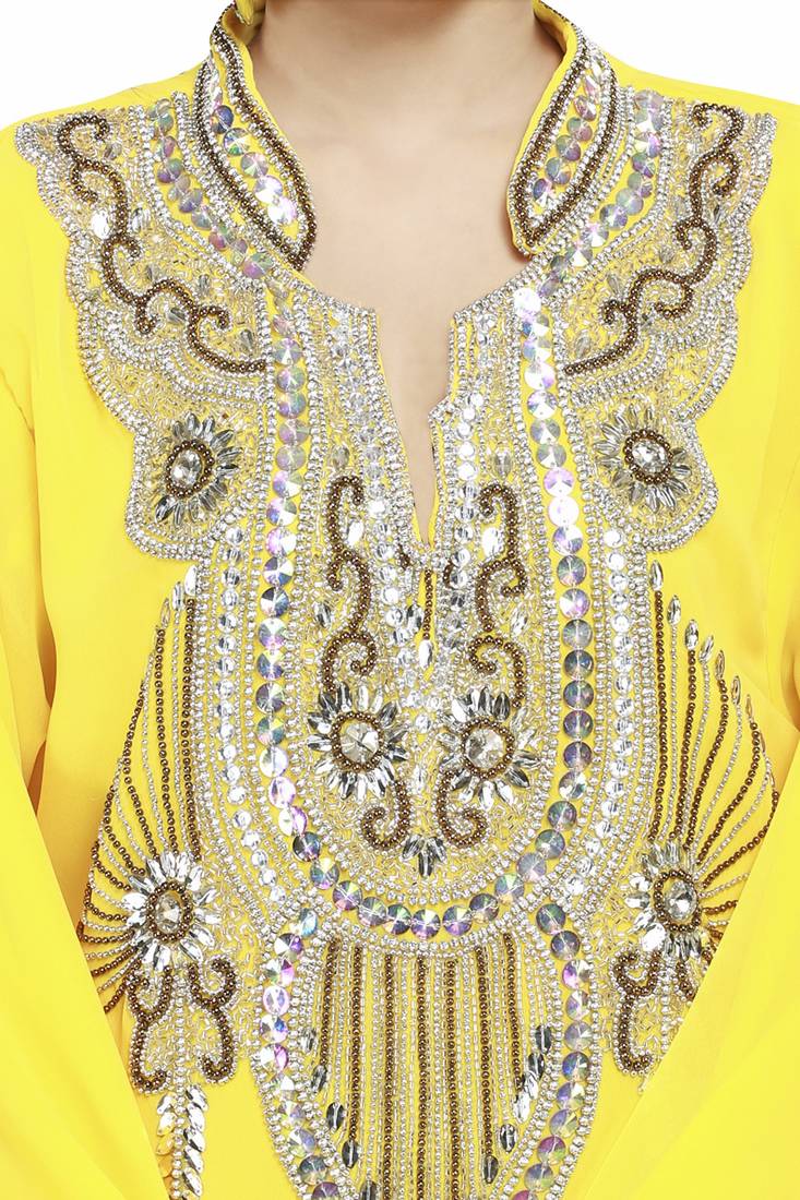 Yellow Beautiful Moroccan Islamic Wedding Gown Party Wear Gown For Women