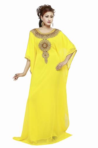 Yellow Morocan Arabic Islamic Kaftan Dress