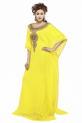 Yellow Morocan Arabic Islamic Kaftan Dress 3