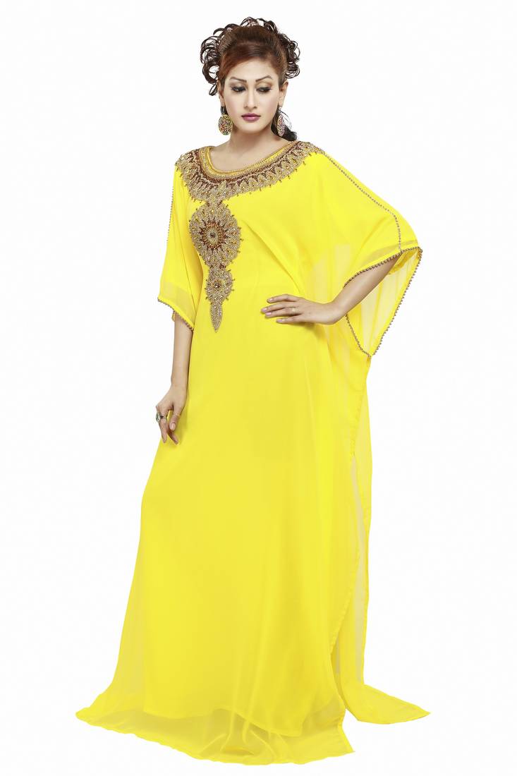 Yellow Morocan Arabic Islamic Kaftan Dress