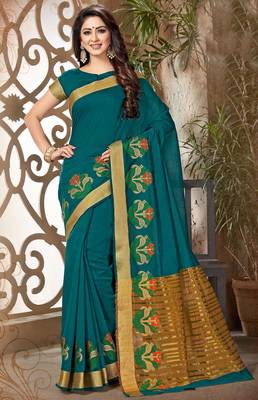 Green woven cotton saree with blouse 1