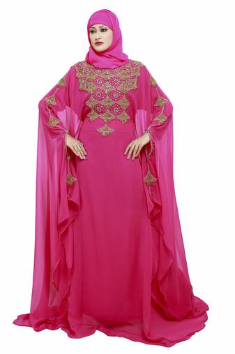 Pink Modern Islamic Arabic Kaftan Dress For Weddin Gown Party Wear Dress