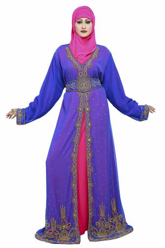 Inner Pink Jcket Royal  Blue New Moroccan Arabic Islamic Party Wear Party Dress For Women