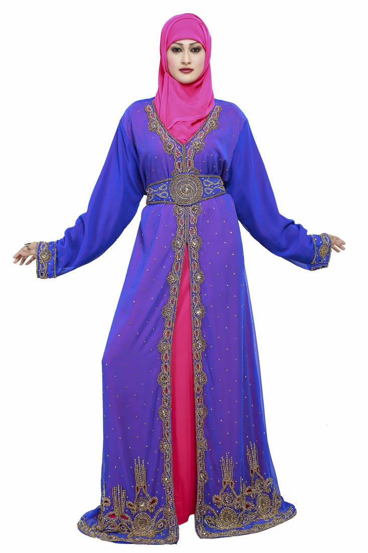 Inner Pink Jcket Royal  Blue New Moroccan Arabic Islamic Party Wear Party Dress For Women
