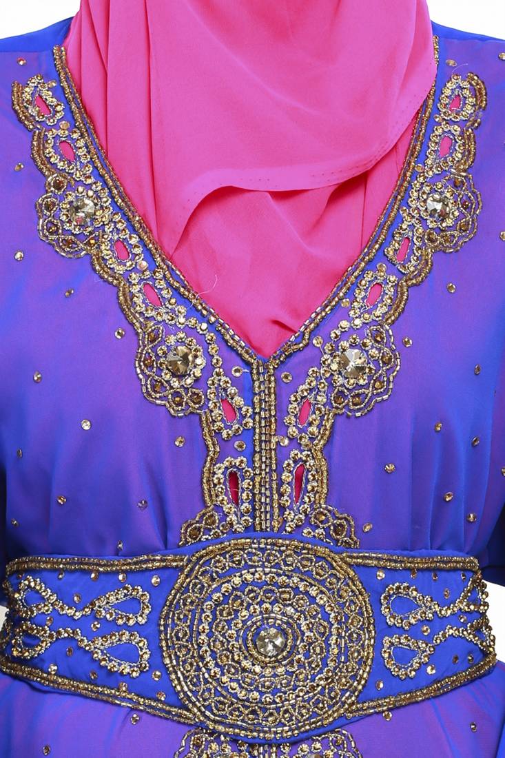 Inner Pink Jcket Royal  Blue New Moroccan Arabic Islamic Party Wear Party Dress For Women