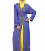 Inner Yellow Jcket Royal  Blue Royal  Moroccan Beautiful Zari Work Jilbab Jalabiya Kaftan Dress
