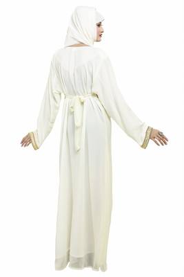 Off White New Modern Moroccan Arabic Eid Kaftan Dress For Women Gown 2