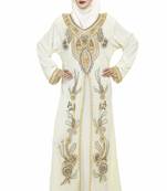 Off White New Modern Moroccan Arabic Eid Kaftan Dress For Women Gown