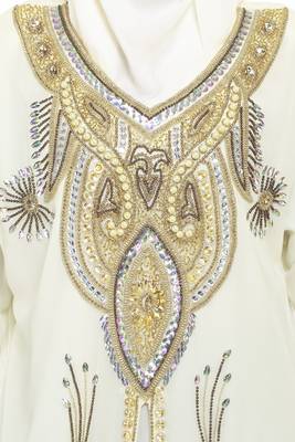 Off White New Modern Moroccan Arabic Eid Kaftan Dress For Women Gown 3