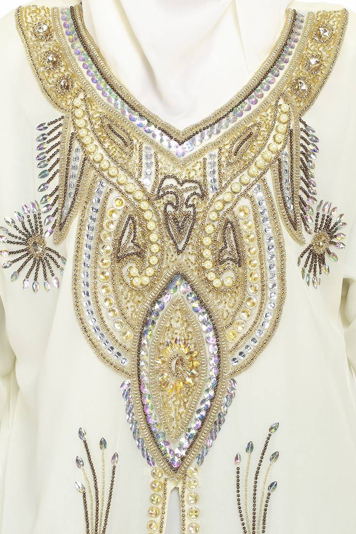 Off White New Modern Moroccan Arabic Eid Kaftan Dress For Women Gown