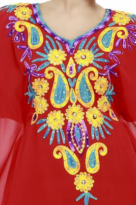 Red Ethinc Women Arabic Elegant Lowest For Daily Use Kaftan 3