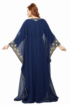 Navy Blue  Moroccan Kaftan Islamic Moroccan Jalabiya Dress 3
