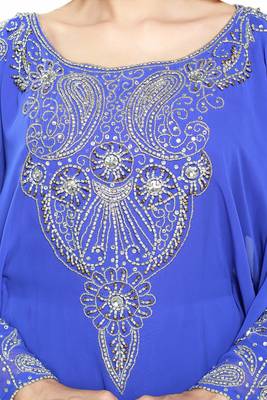 Blue Royal  Moroccan Beautiful Zari Work Jilbab Jalabiya Kaftan Dress 2