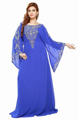 Blue Royal  Moroccan Beautiful Zari Work Jilbab Jalabiya Kaftan Dress