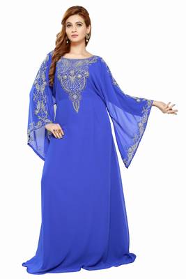 Blue Royal  Moroccan Beautiful Zari Work Jilbab Jalabiya Kaftan Dress 1