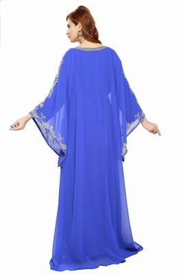 Blue Royal  Moroccan Beautiful Zari Work Jilbab Jalabiya Kaftan Dress 3