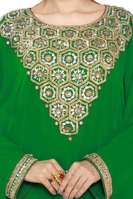 Green Gandura Moroccan Arabic Traditional Party Thobe Kaftan 2