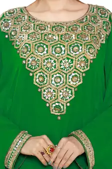 Green Gandura Moroccan Arabic Traditional Party Thobe Kaftan