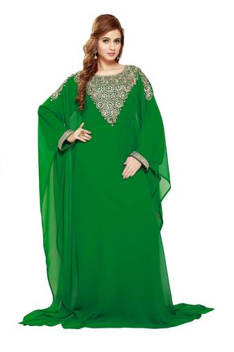 Green Gandura Moroccan Arabic Traditional Party Thobe Kaftan