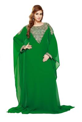 Green Gandura Moroccan Arabic Traditional Party Thobe Kaftan 1