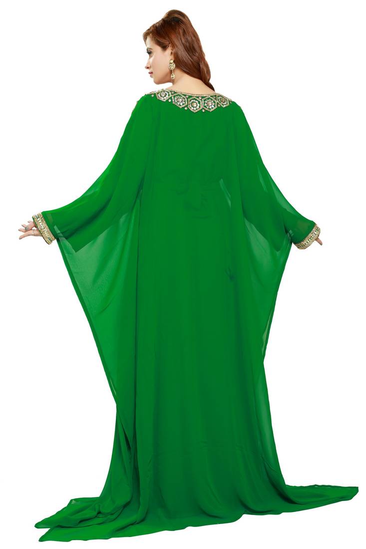 Green Gandura Moroccan Arabic Traditional Party Thobe Kaftan