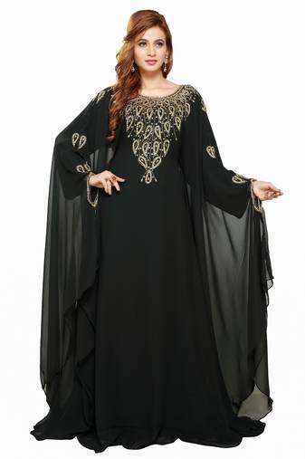 Black New Modern Moroccan Arabic Eid Kaftan Dress For Women Gown